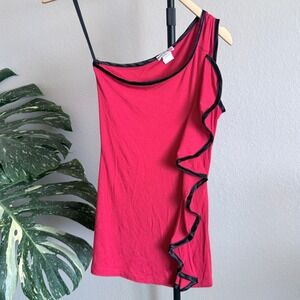 Vintage Y2K Body Central Red asymmetrical Ruffle Top Women's Small Party